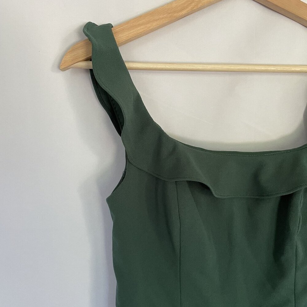 Azazie women's size A4 green maxi dress frilled sleeves bridesmaid slit formal - Picture 2 of 7